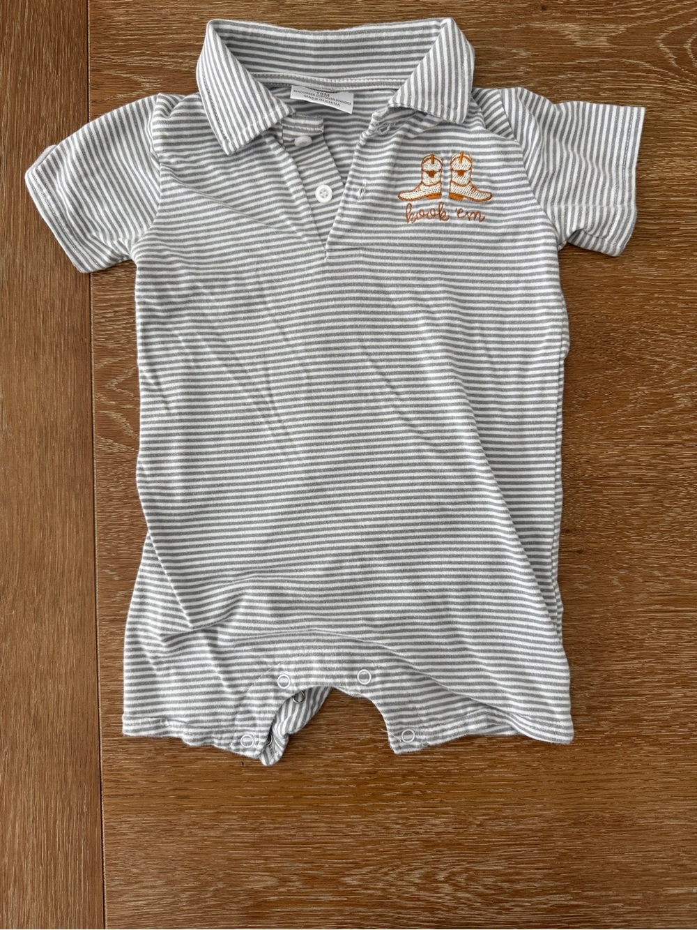 Texas Longhorns - Hook Em - Light Gray & White Striped Polo One-Piece 18month